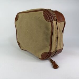 Mulholland Travel Cosmetic Toiletry Bag Canvas & Leather Trim Zip Around Brown